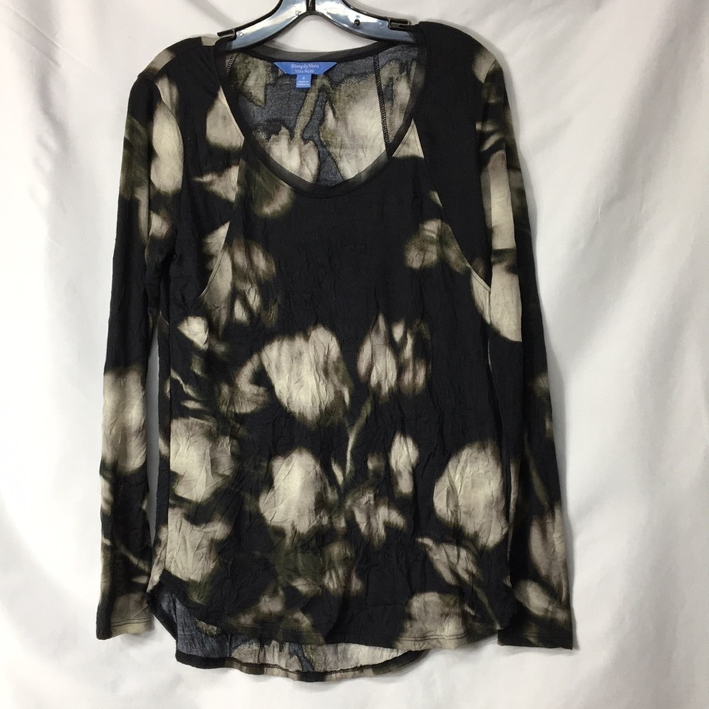 Vera Wang Women’s Black Floral Blouse Size S Like-NEW